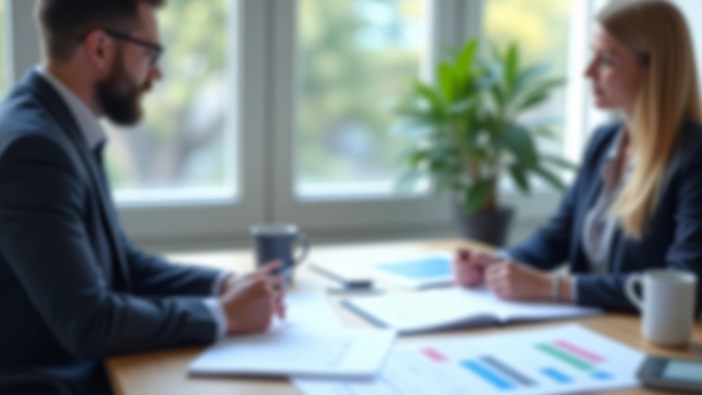 Conseiller expliquant les structures de pension aux clients avec documents détaillés