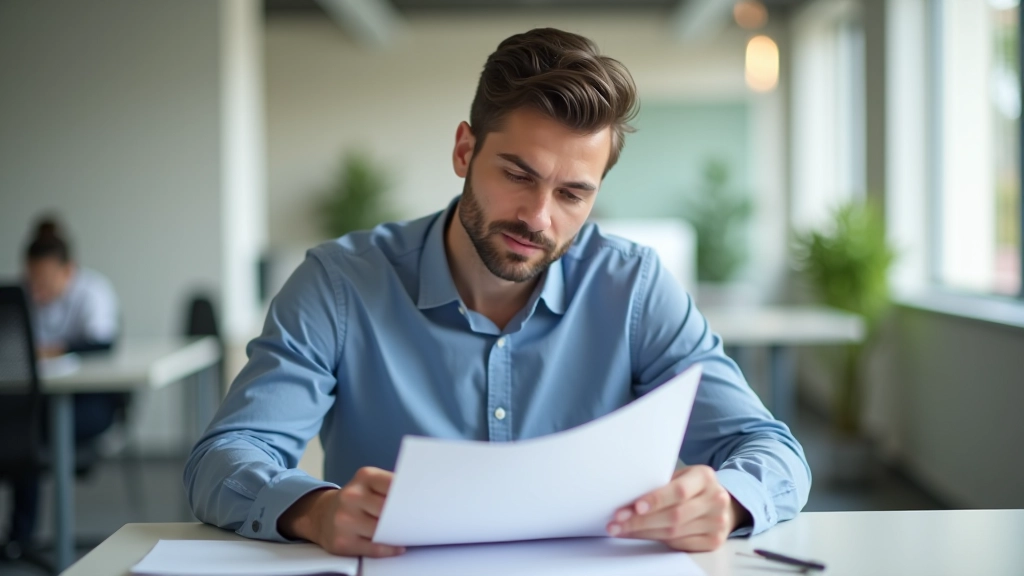 Personne examinant attentivement un document de retraite à son bureau avec une loupe symbolique
