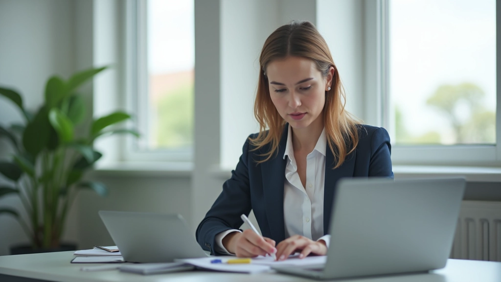 Jeune femme professionnelle travaillant sur son ordinateur portable dans un environnement de travail moderne